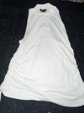 Prana White Waffle-Knit Side-Ruched Tank